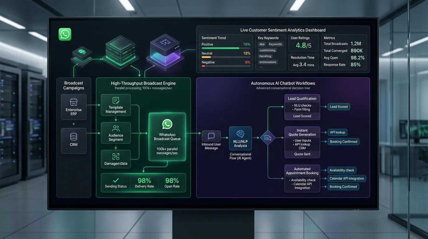 WhatsApp High-Throughput Broadcast Engine and Conversational AI Chatbot Funnel